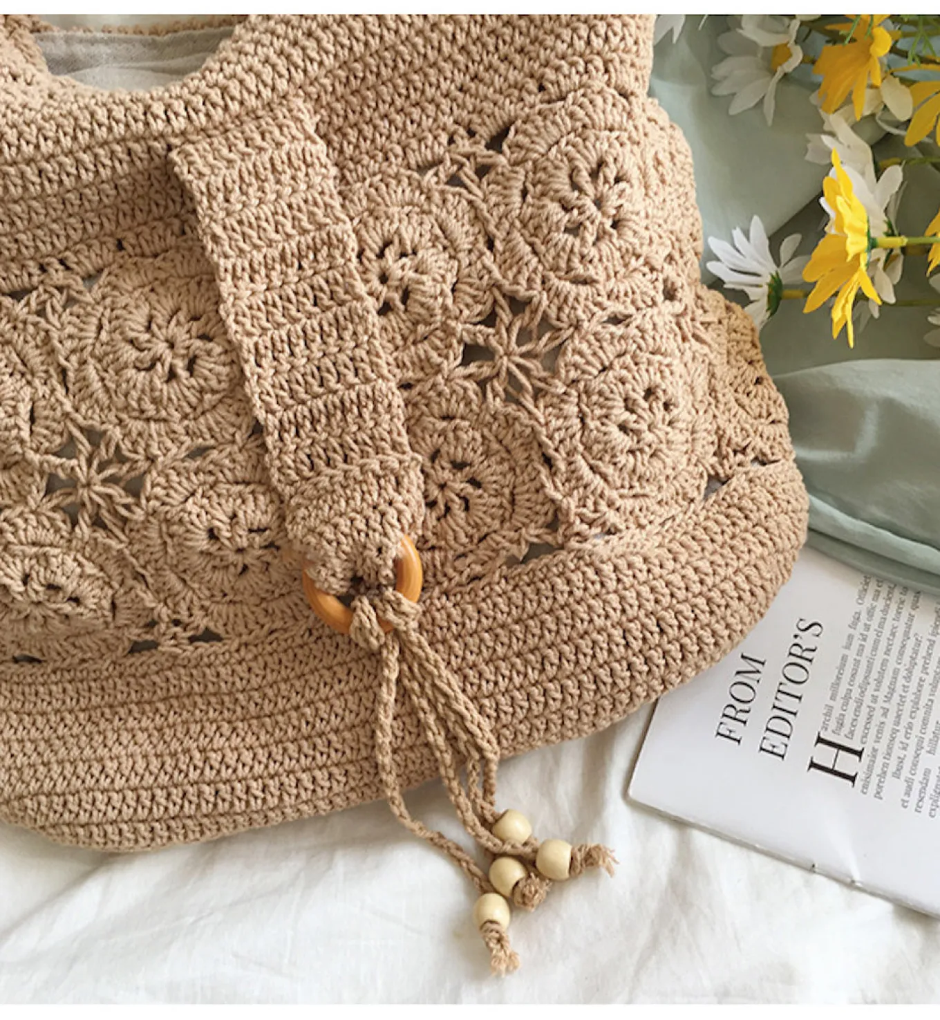 Elena Handbags Floral Cotton Knitted Shoulder Bag