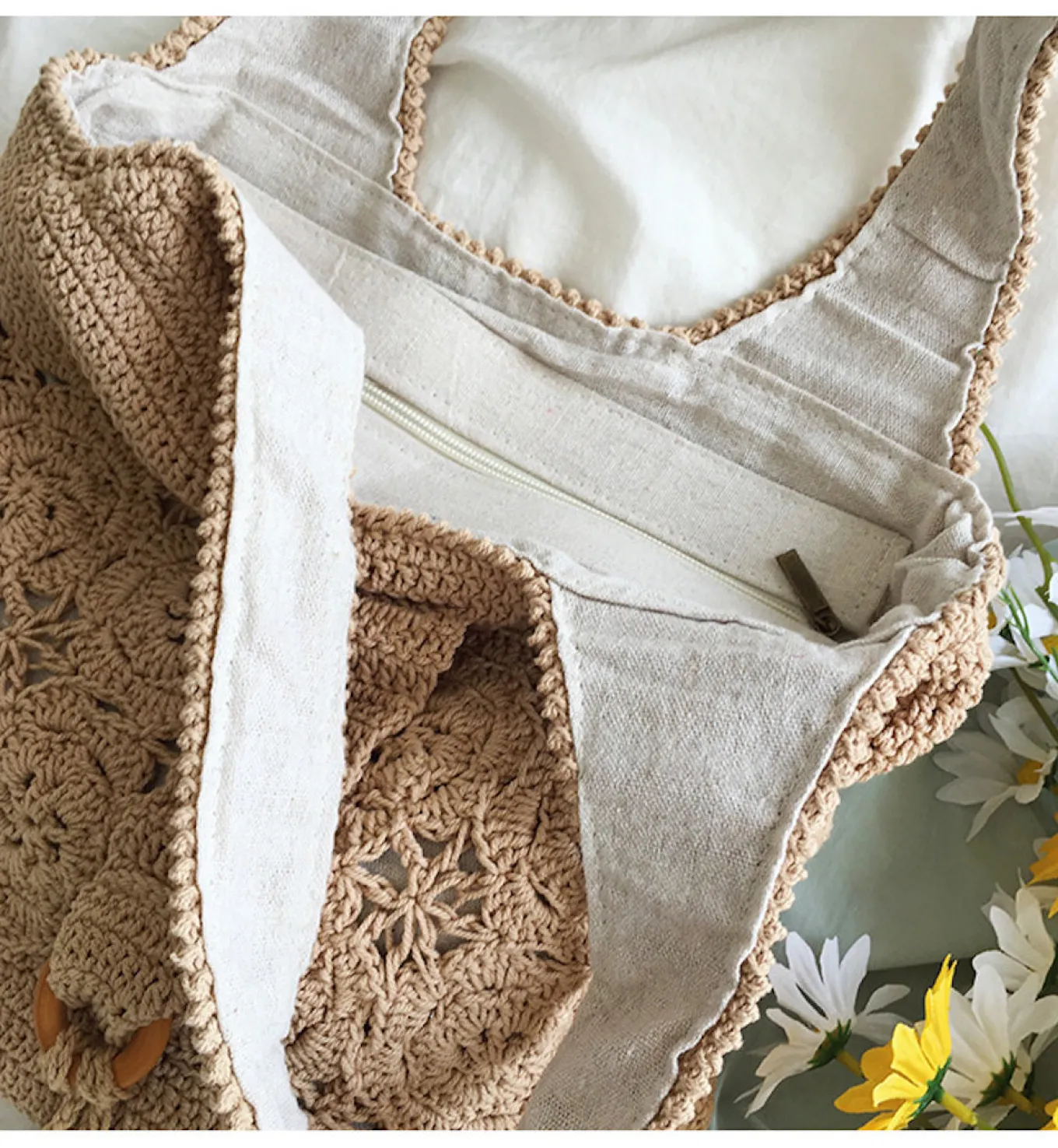 Elena Handbags Floral Cotton Knitted Shoulder Bag