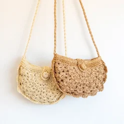 Elena Handbags Floral Crescent Straw Crossbody Bag with Long Strap