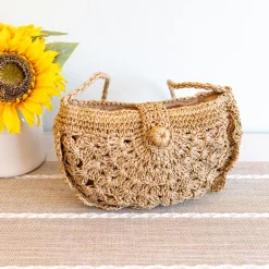 Elena Handbags Floral Crescent Straw Crossbody Bag with Long Strap