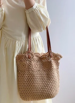 Elena Handbags Floral Design Cotton Knitted Shoulder Bag