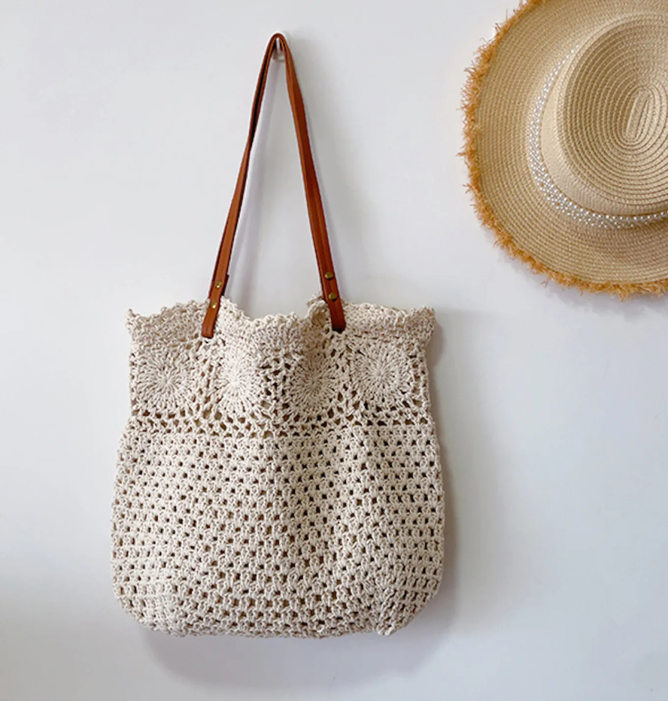 Elena Handbags Floral Design Cotton Knitted Shoulder Bag