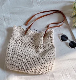 Elena Handbags Floral Design Cotton Knitted Shoulder Bag