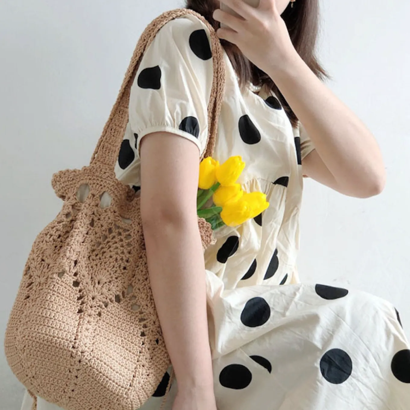 Elena Handbags Floral Knitted Bucket Bag