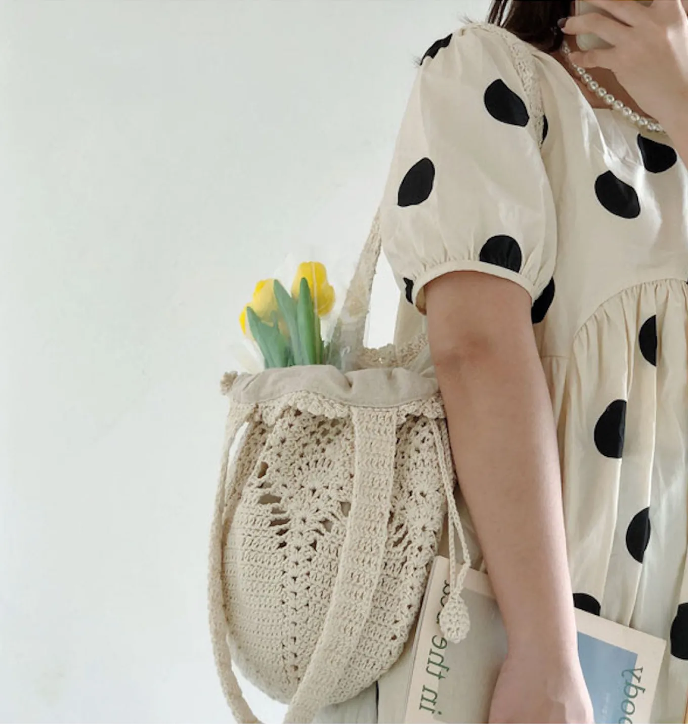 Elena Handbags Floral Knitted Bucket Bag
