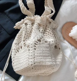 Elena Handbags Floral Knitted Bucket Bag