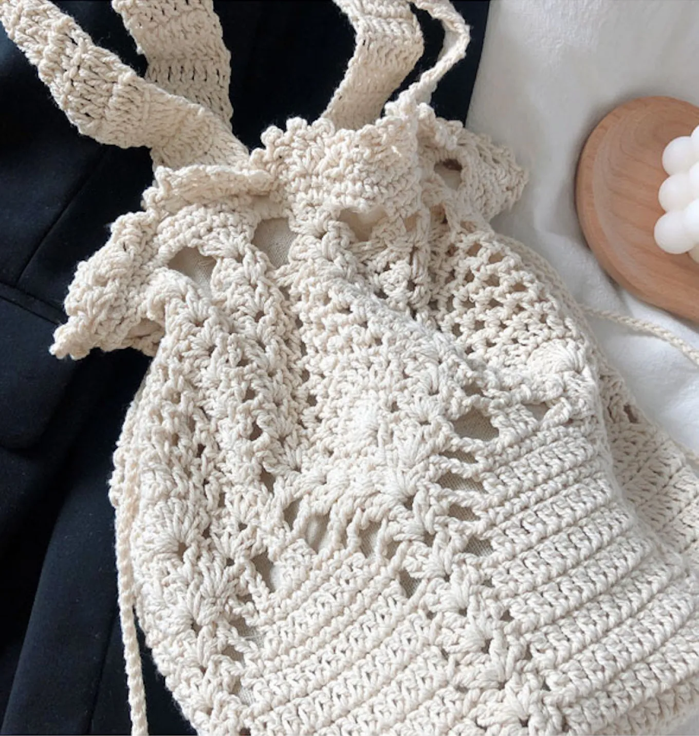 Elena Handbags Floral Knitted Bucket Bag