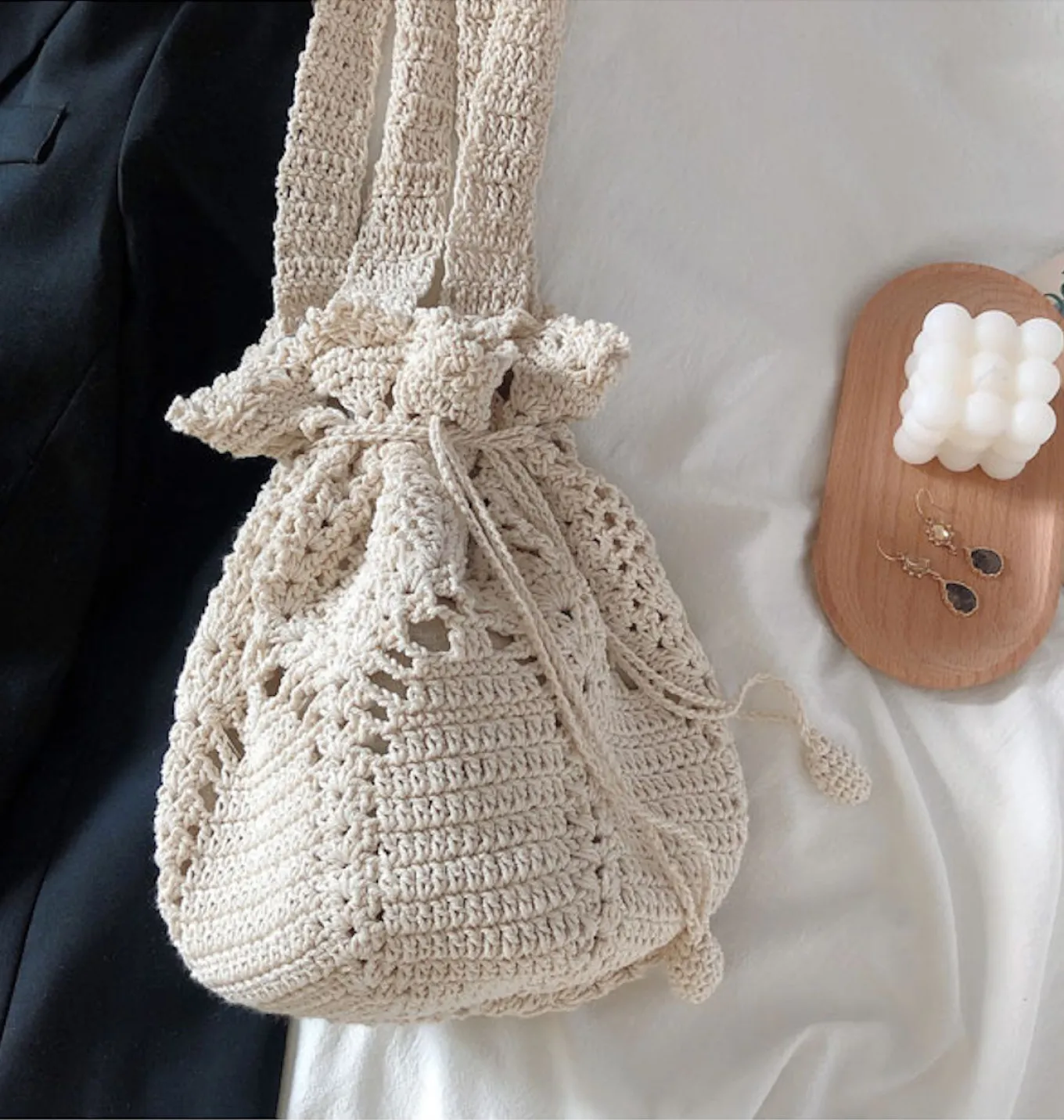 Elena Handbags Floral Knitted Bucket Bag