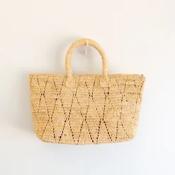 Elena Handbags Hand Woven Fashion Raffia Top Handle Beach Bag