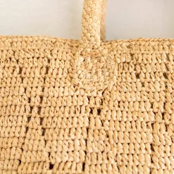 Elena Handbags Hand Woven Fashion Raffia Top Handle Beach Bag