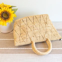Elena Handbags Hand Woven Fashion Raffia Top Handle Beach Bag