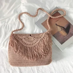 Elena Handbags Handmade Bohemian Tassel Beach Bag