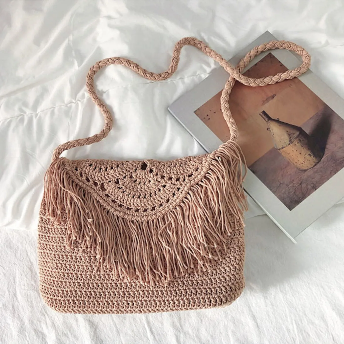 Elena Handbags Handmade Bohemian Tassel Beach Bag