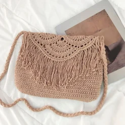 Elena Handbags Handmade Bohemian Tassel Beach Bag