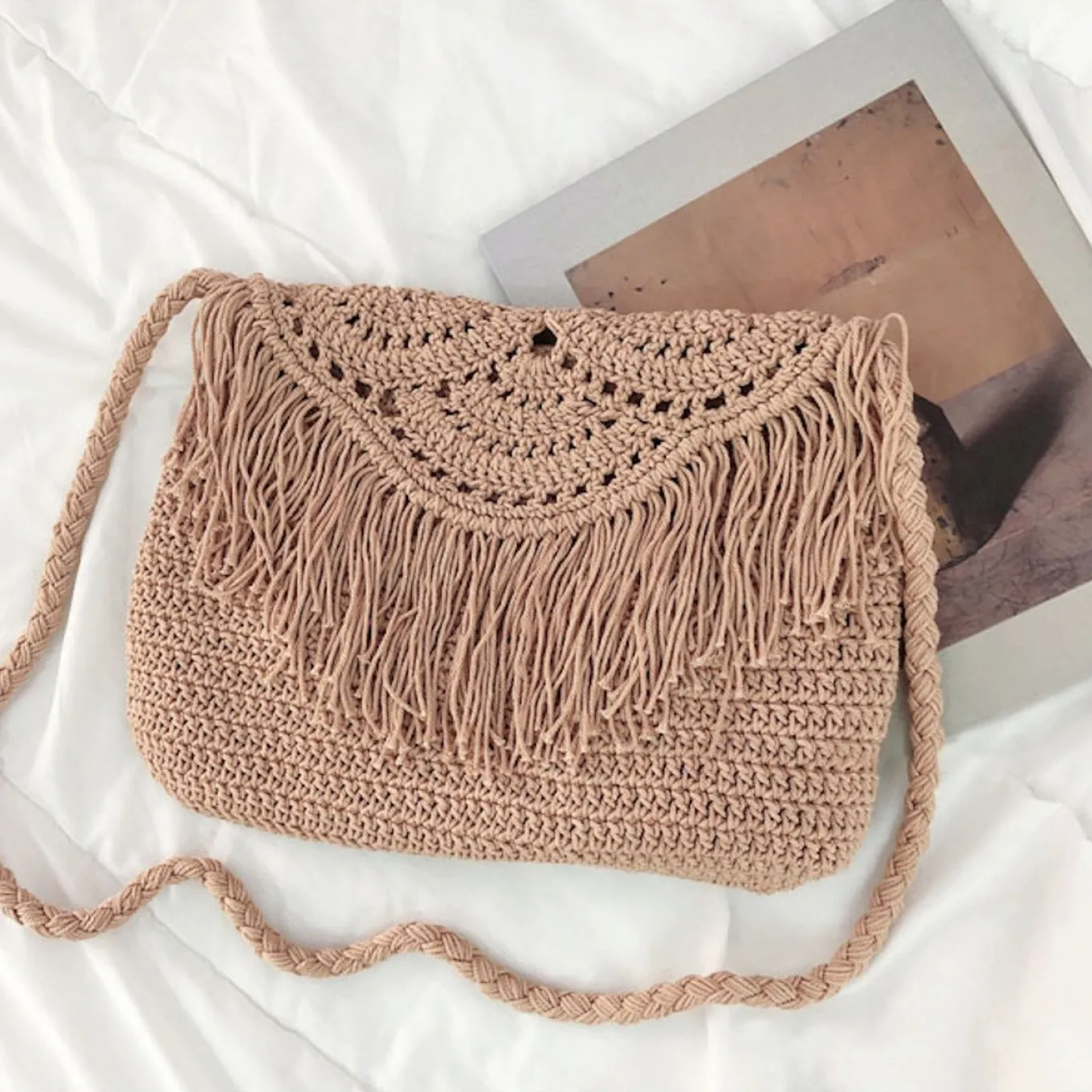 Elena Handbags Handmade Bohemian Tassel Beach Bag
