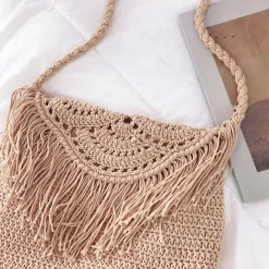 Elena Handbags Handmade Bohemian Tassel Beach Bag