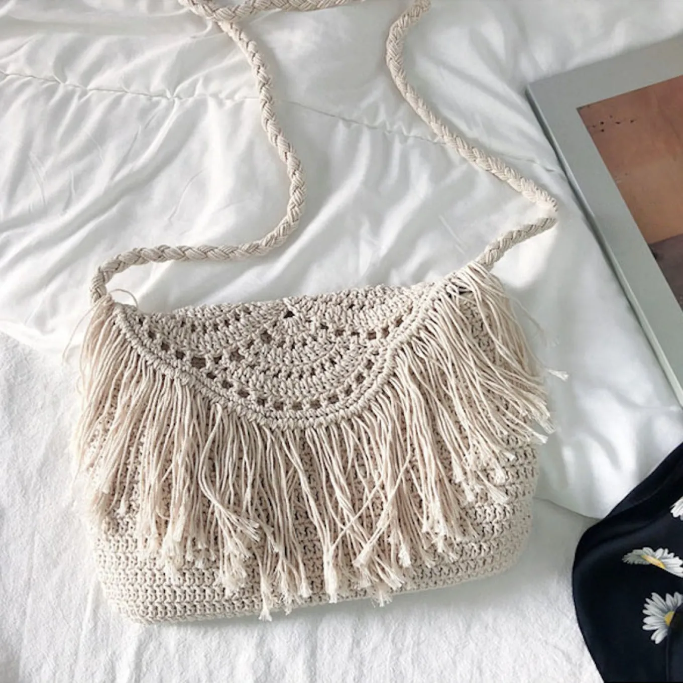Elena Handbags Handmade Bohemian Tassel Beach Bag