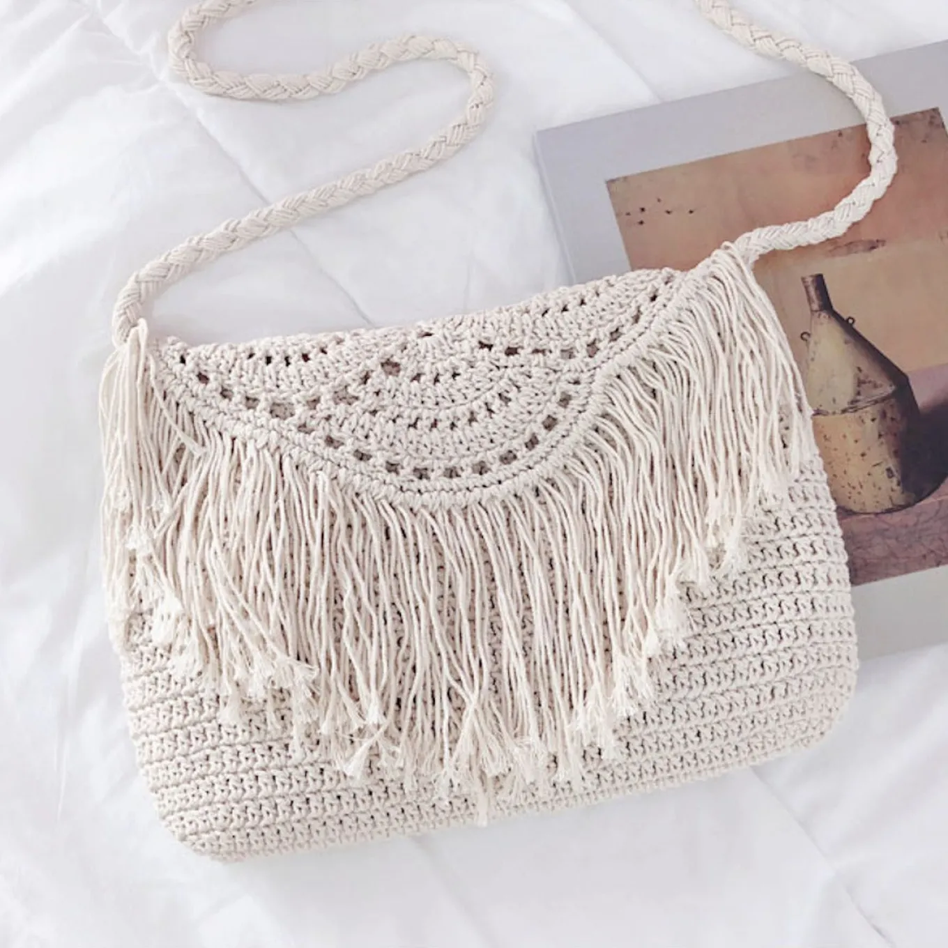 Elena Handbags Handmade Bohemian Tassel Beach Bag