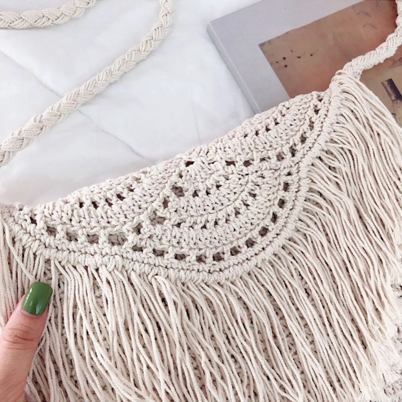 Elena Handbags Handmade Bohemian Tassel Beach Bag