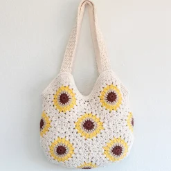 Elena Handbags Handmade Crochet Sunflower Granny Square Tote