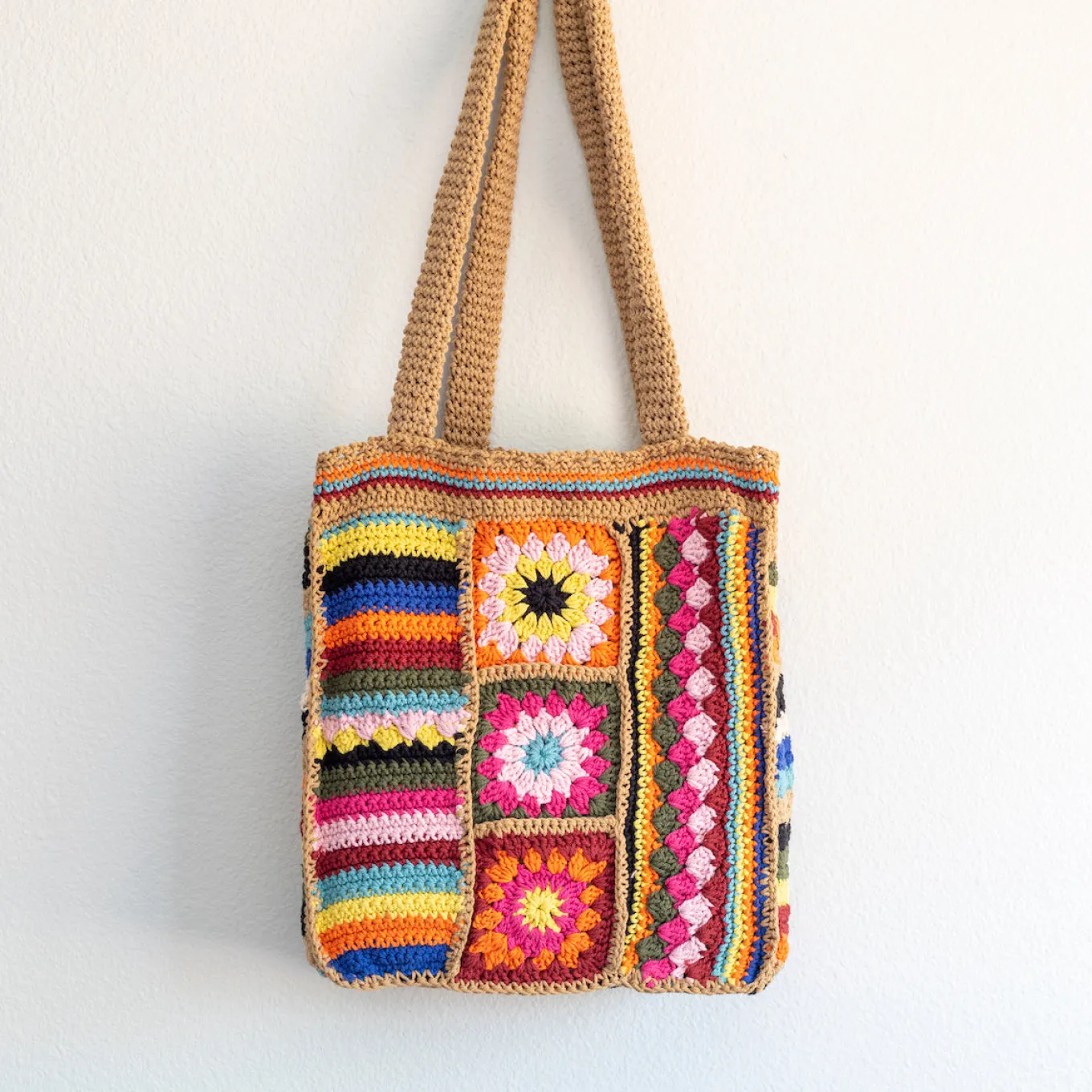 Elena Handbags Handmade Crochet Granny Square Patchwork Shoulder Bag