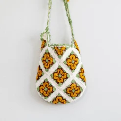 Elena Handbags Handmade Crochet Floral Patch Knit Shoulder Bag