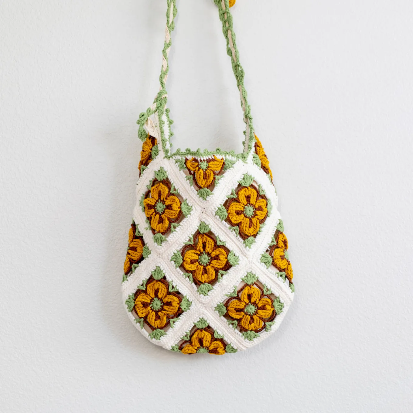 Elena Handbags Handmade Crochet Floral Patch Knit Shoulder Bag