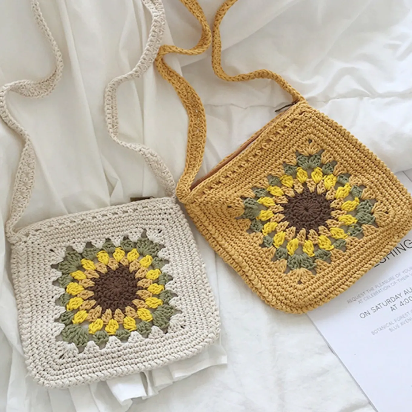 Elena Handbags Handmade Crochet Sunflower Purse