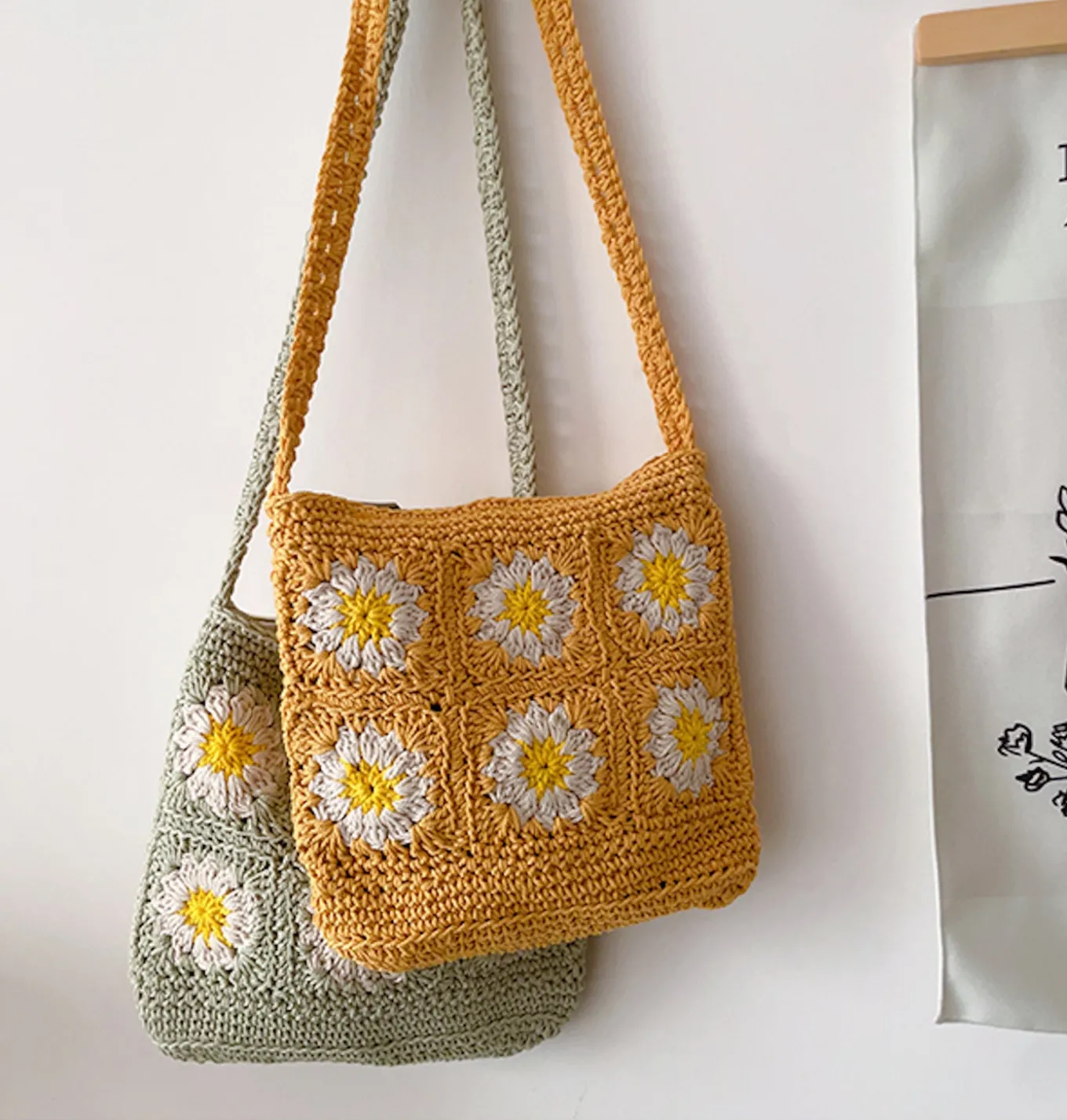 Elena Handbags Handmade Crochet Floral Square Shoulder Bag
