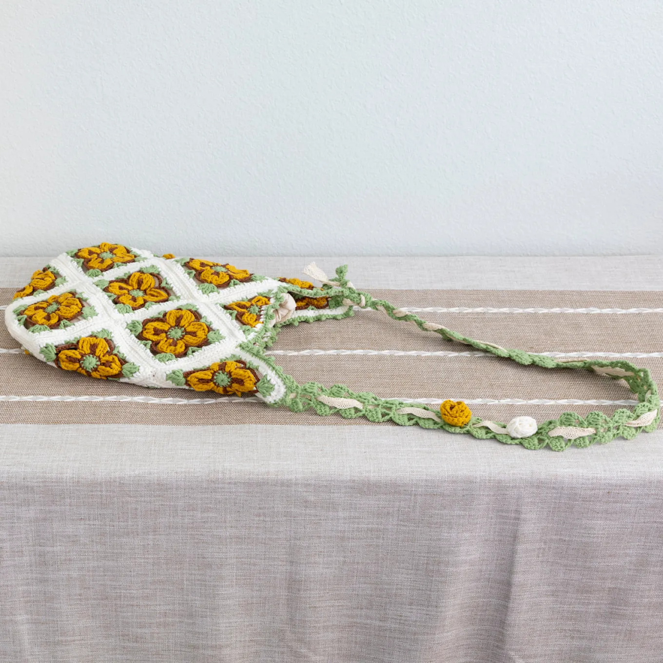 Elena Handbags Handmade Crochet Floral Patch Knit Shoulder Bag