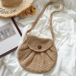 Elena Handbags Handmade Crochet Button Woven Crossbody Bag