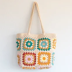 Elena Handbags Handmade Crochet Granny Square Tote