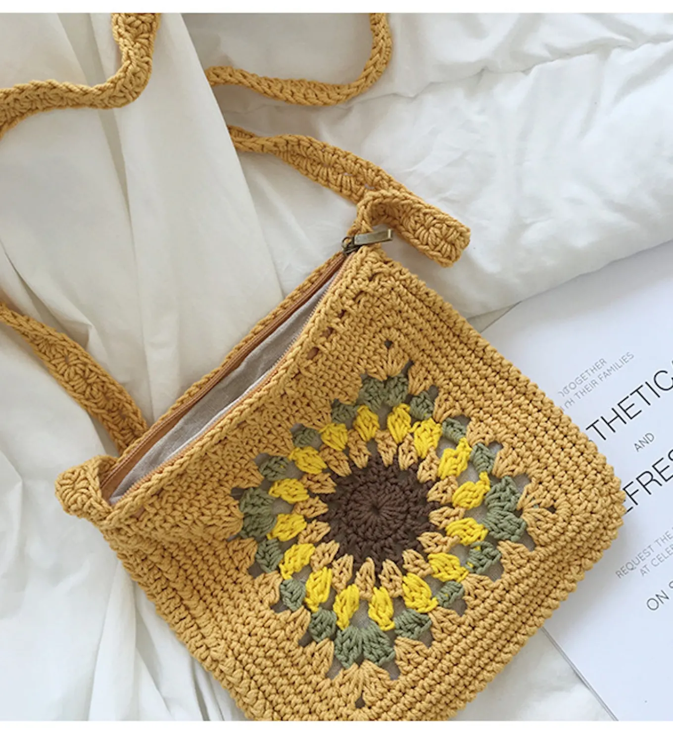 Elena Handbags Handmade Crochet Sunflower Purse