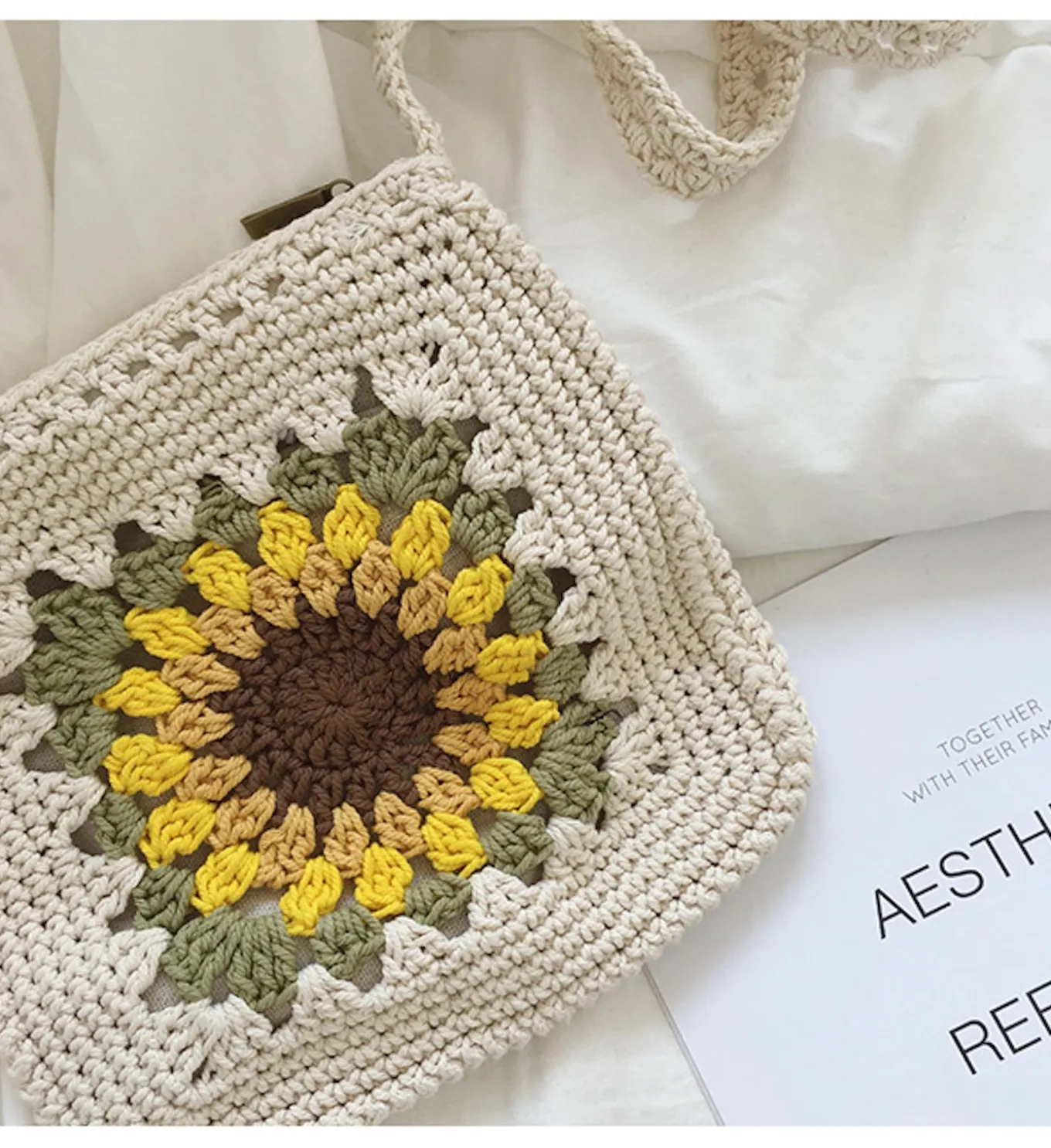 Elena Handbags Handmade Crochet Sunflower Purse