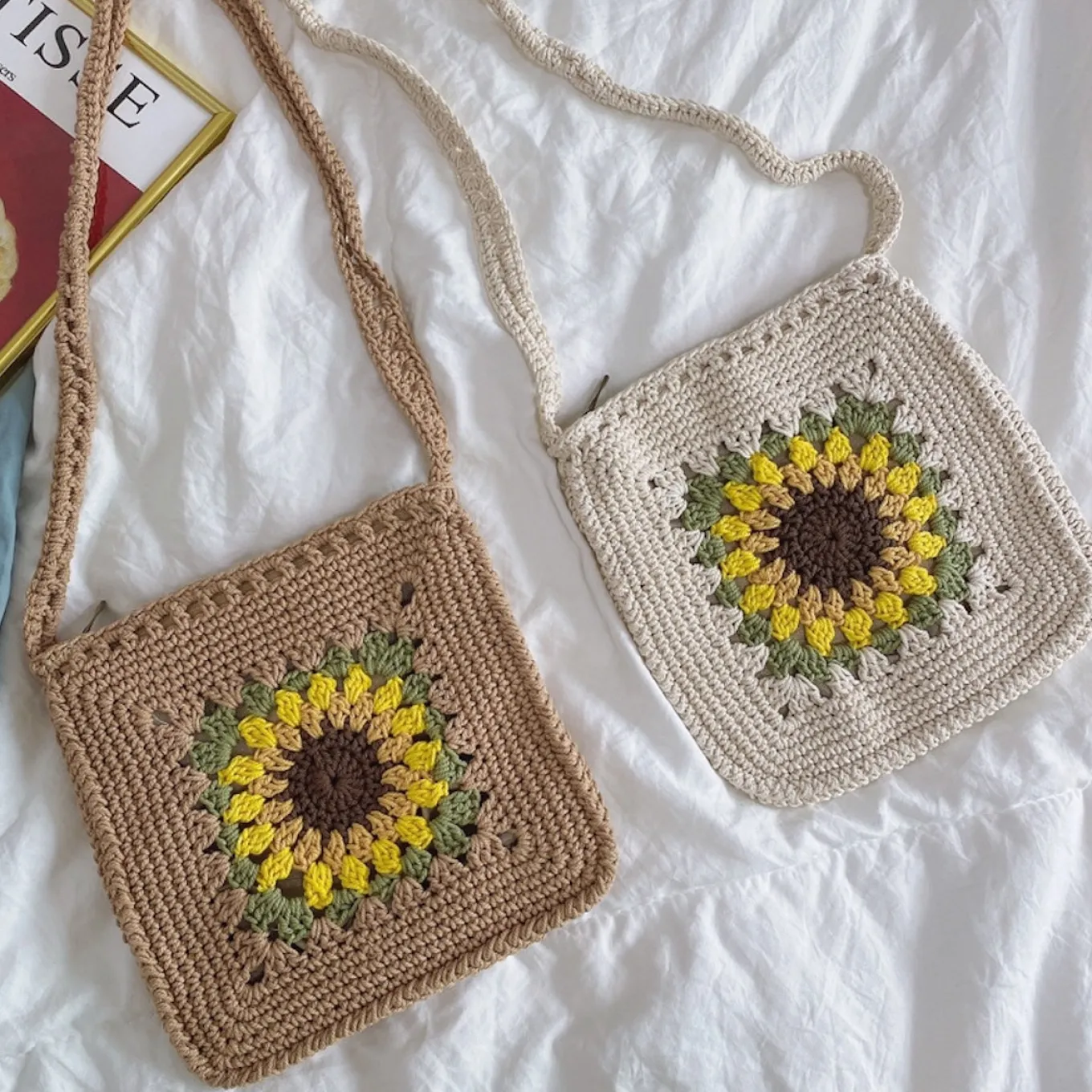 Elena Handbags Handmade Crochet Sunflower Purse