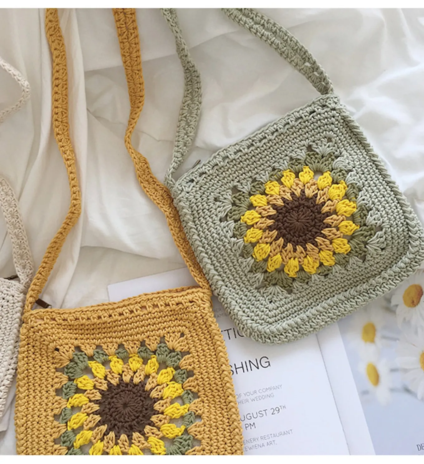 Elena Handbags Handmade Crochet Sunflower Purse