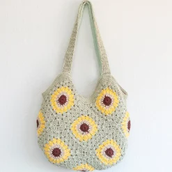 Elena Handbags Handmade Crochet Sunflower Granny Square Tote