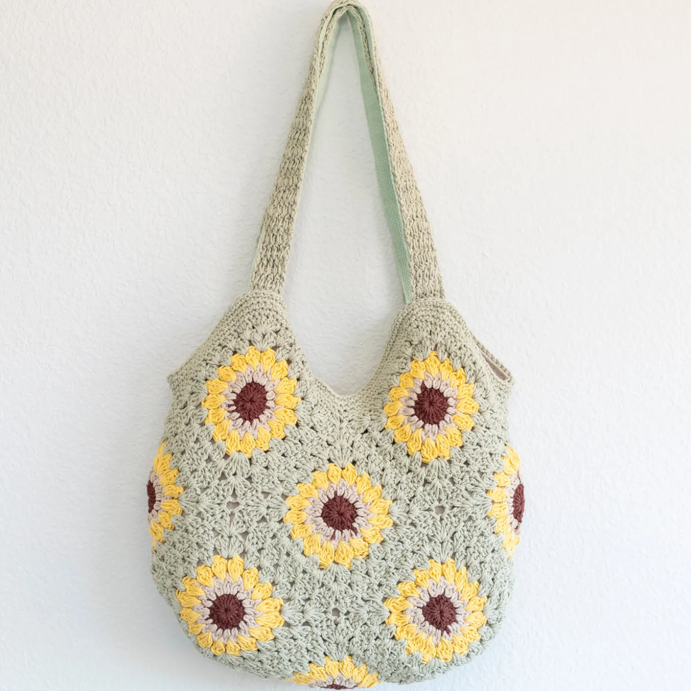 Elena Handbags Handmade Crochet Sunflower Granny Square Tote