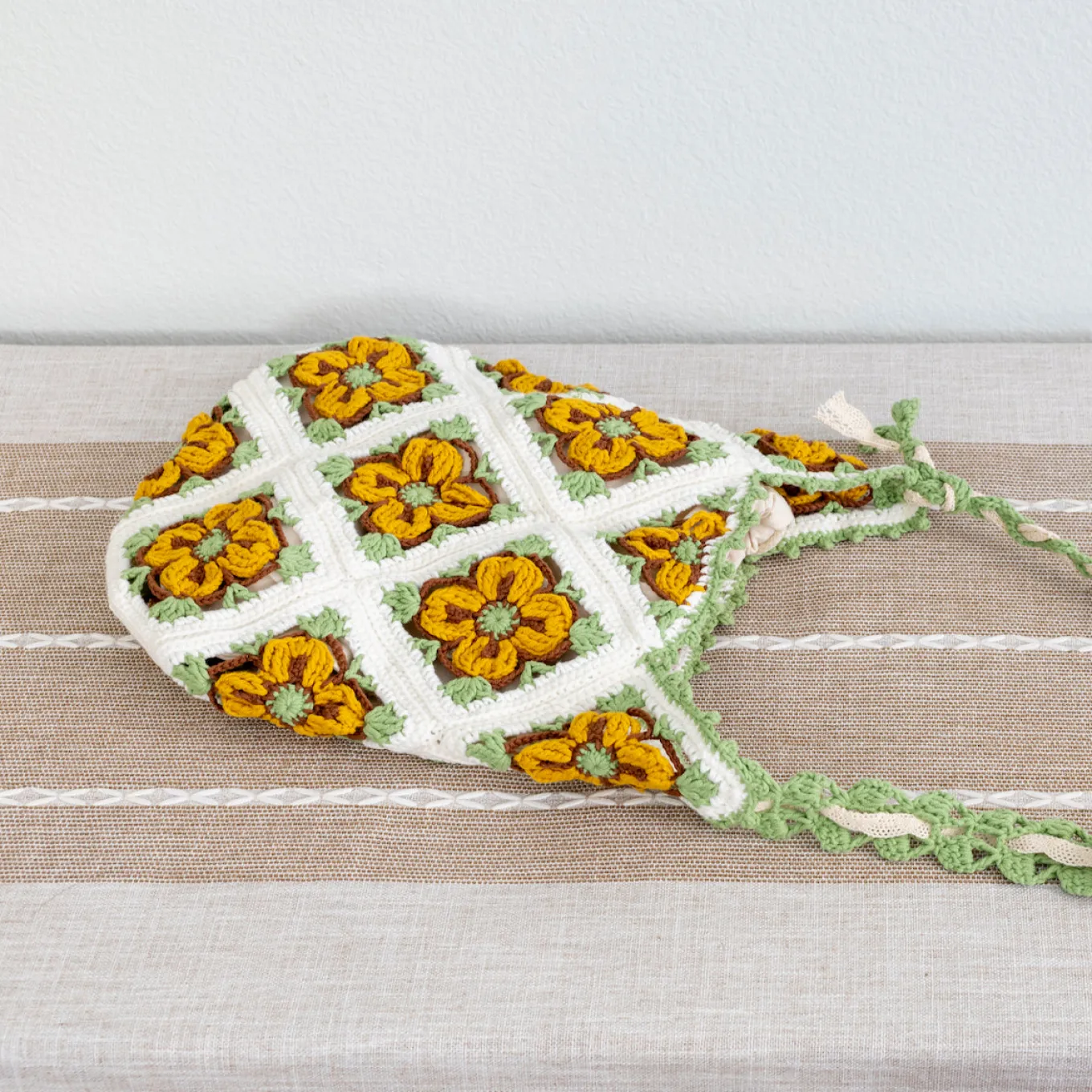 Elena Handbags Handmade Crochet Floral Patch Knit Shoulder Bag