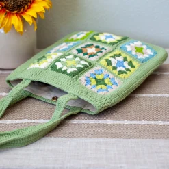 Elena Handbags Handmade Crochet Granny Square Patch Shoulder Bag