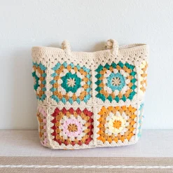 Elena Handbags Handmade Crochet Granny Square Tote