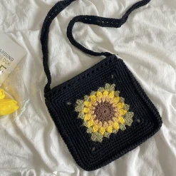 Elena Handbags Handmade Crochet Sunflower Purse