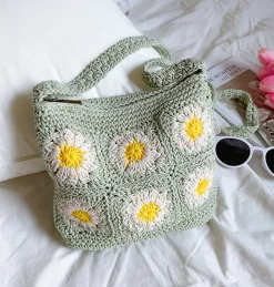 Elena Handbags Handmade Crochet Floral Square Shoulder Bag