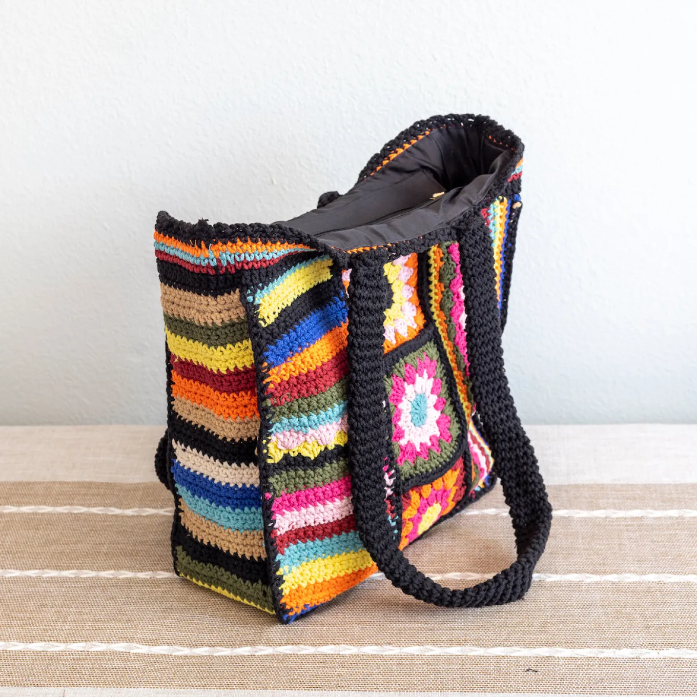 Elena Handbags Handmade Crochet Granny Square Patchwork Shoulder Bag