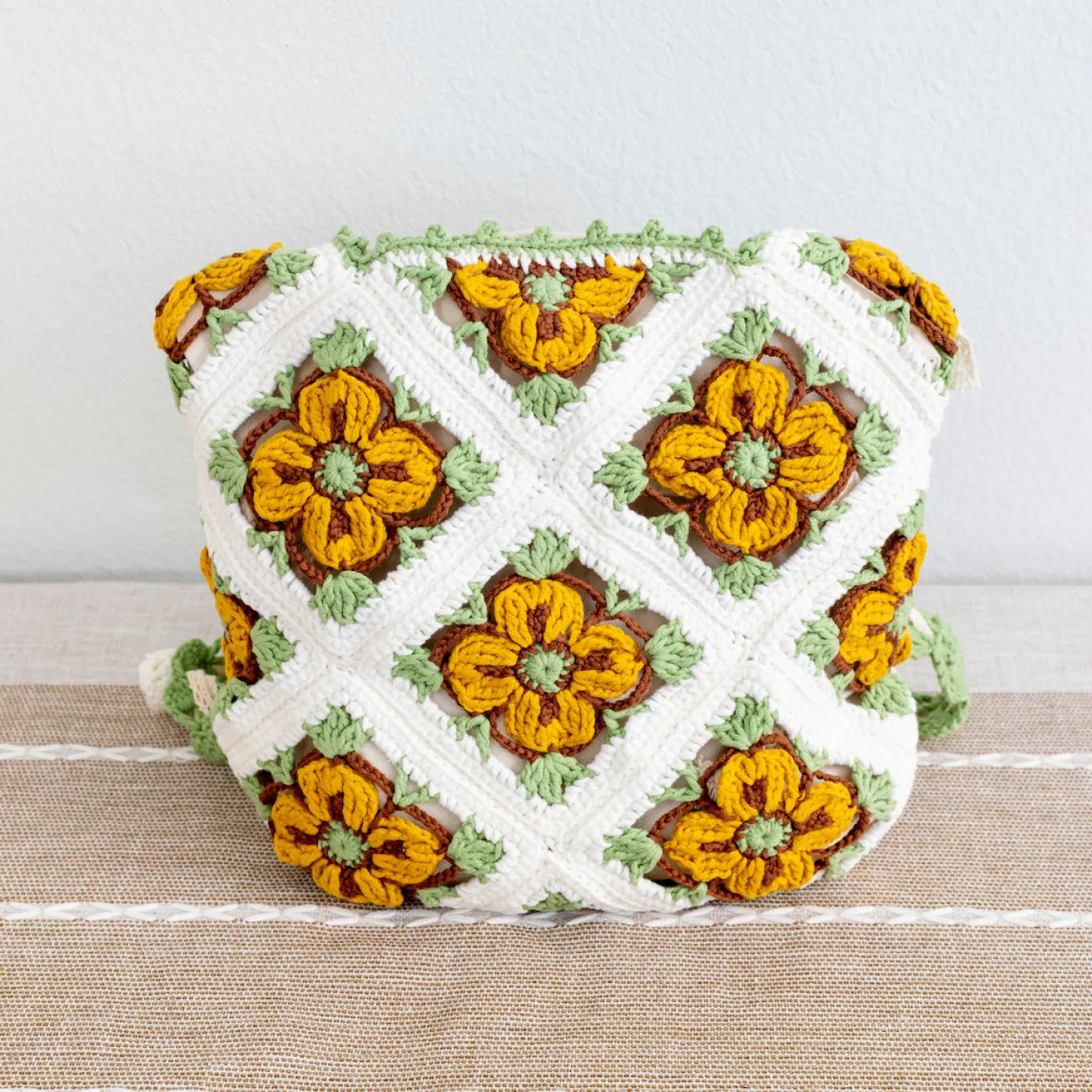 Elena Handbags Handmade Crochet Floral Patch Knit Shoulder Bag