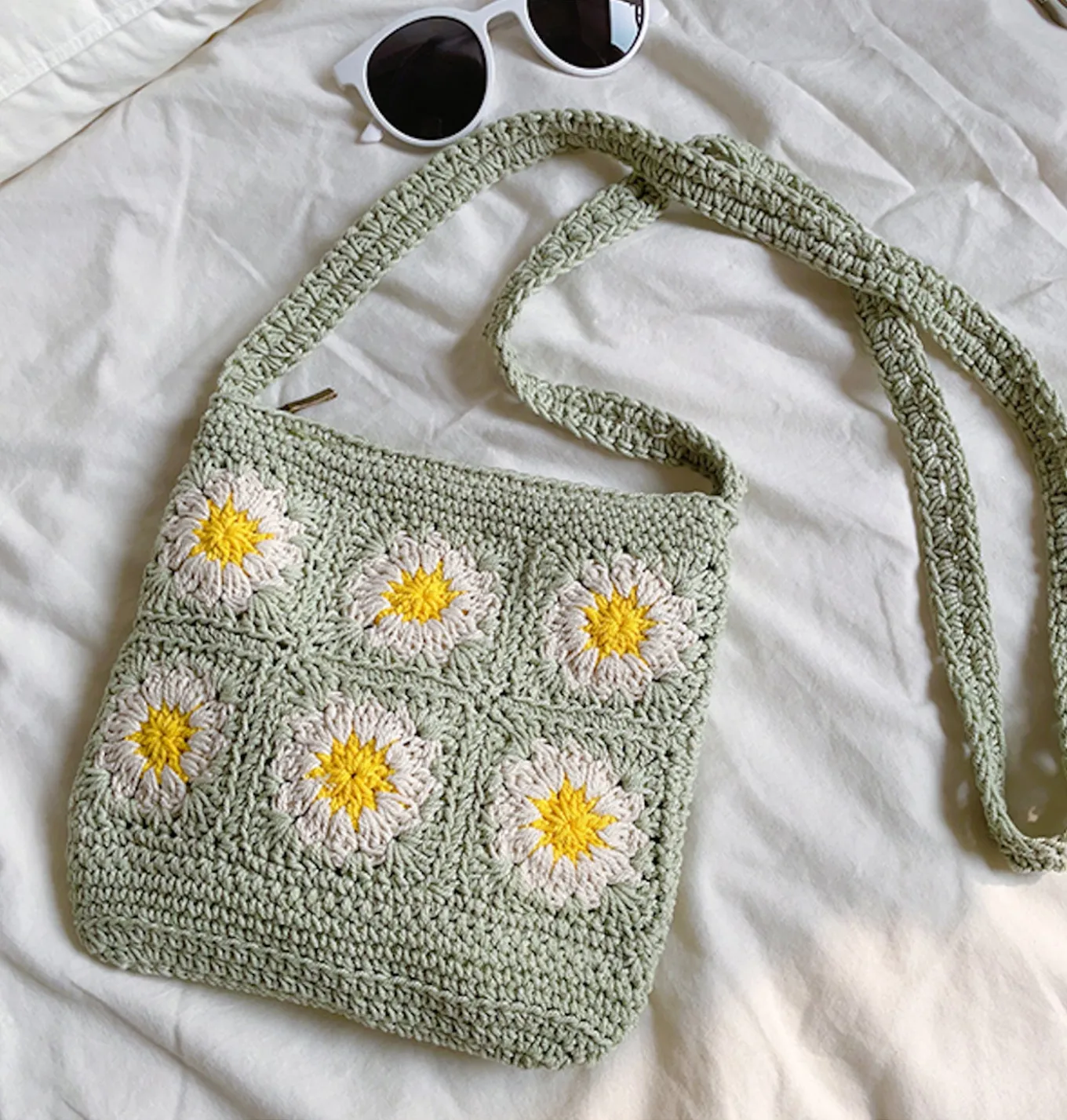Elena Handbags Handmade Crochet Floral Square Shoulder Bag