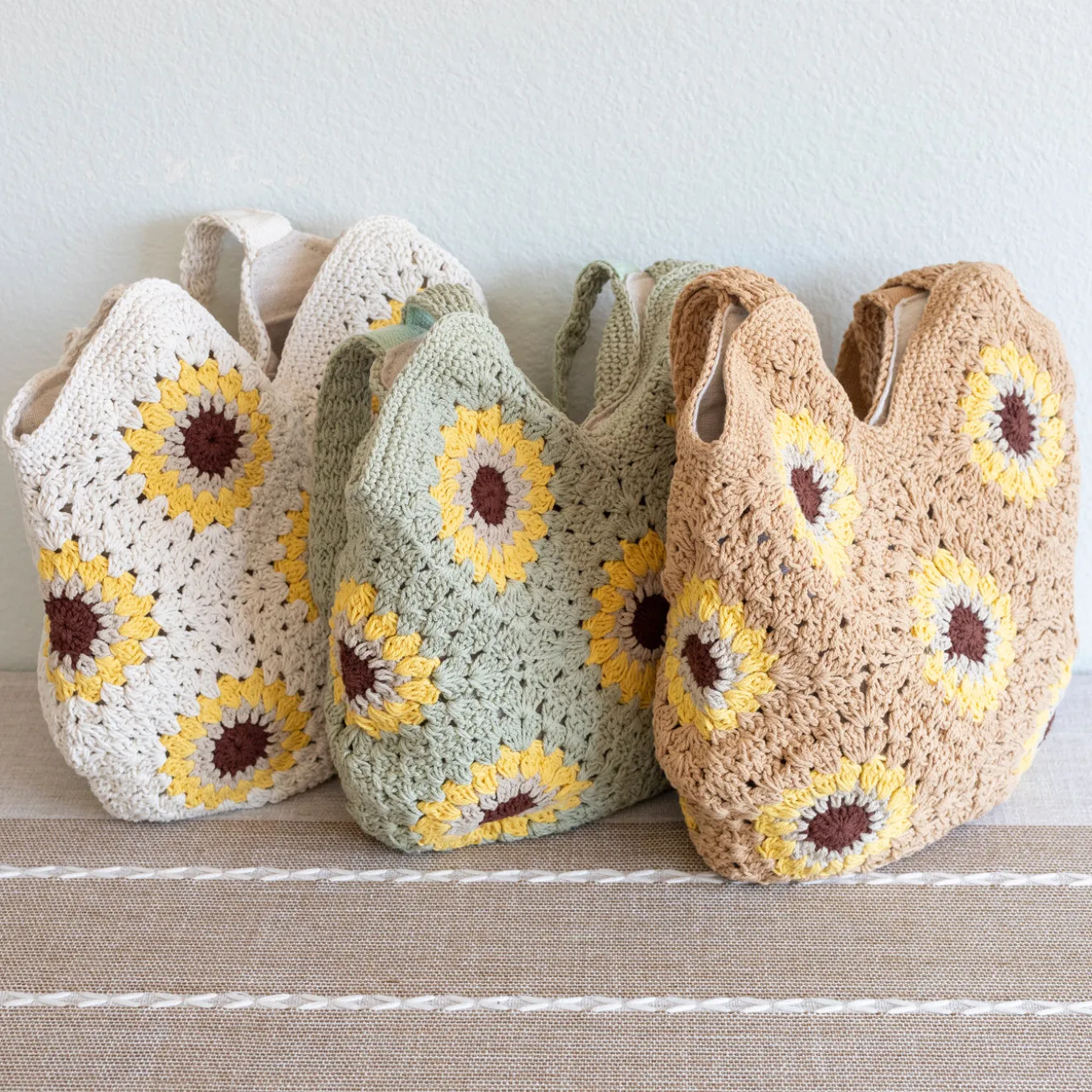 Elena Handbags Handmade Crochet Sunflower Granny Square Tote