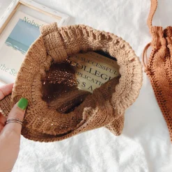 Elena Handbags Handmade Cotton Knitted Drawstring Bag