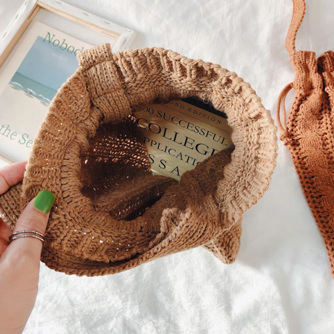 Elena Handbags Handmade Cotton Knitted Drawstring Bag