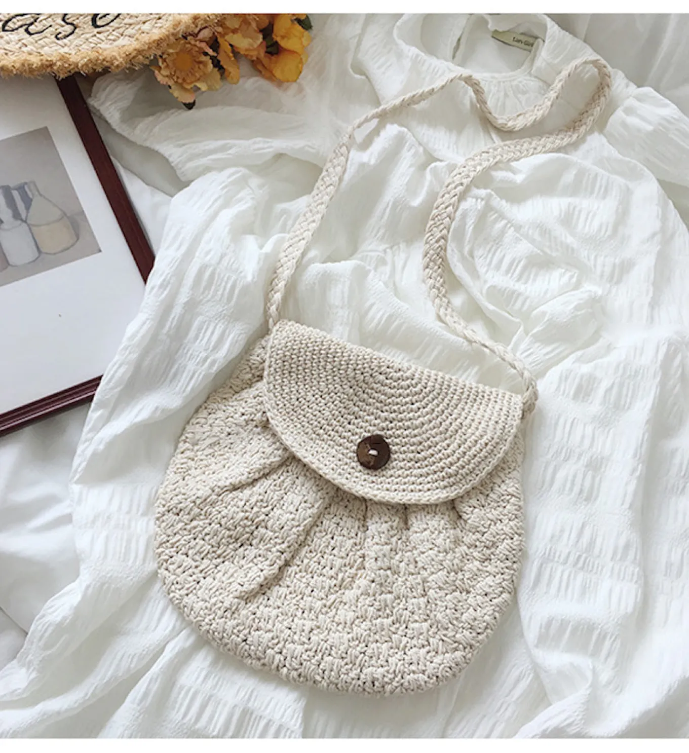 Elena Handbags Handmade Crochet Button Woven Crossbody Bag